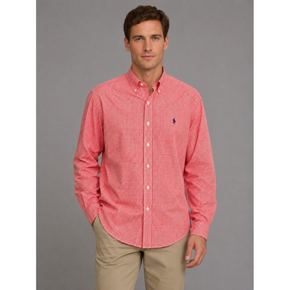 Polo Ralph Lauren Classic Fit Orange White Gingham Button Down Shirt Men’s Large